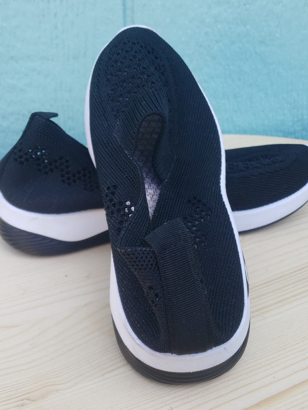 Women’s Black Slip-On Knit Walking Shoes